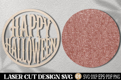 Happy Halloween Sign Laser Cut SVG | Spooky Halloween Text Ornament