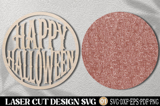Happy Halloween Sign Laser Cut SVG | Spooky Halloween Text Ornament