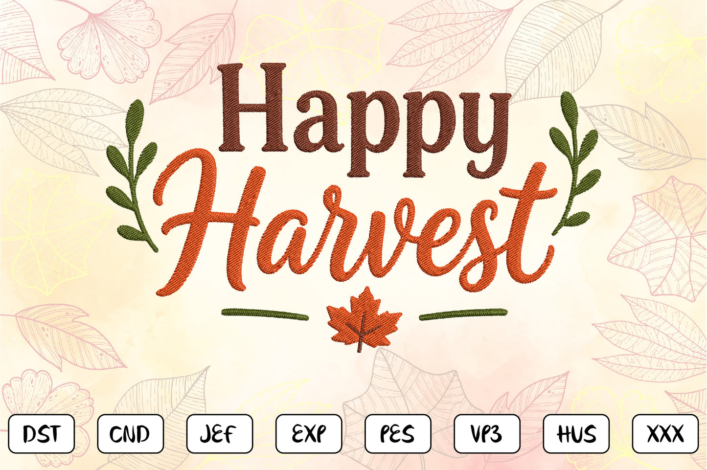 Happy Harvest Embroidery Design, Fall Harvest Machine Embroidery Pattern, Autumn Script Embroidery Design