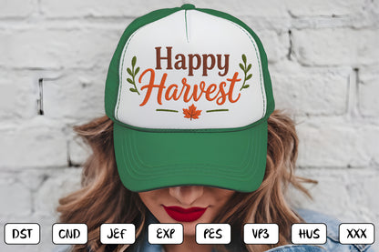 Happy Harvest Embroidery Design, Fall Harvest Machine Embroidery Pattern, Autumn Script Embroidery Design