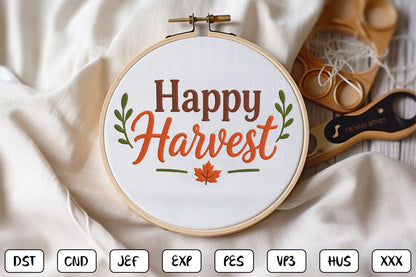 Happy Harvest Embroidery Design, Fall Harvest Machine Embroidery Pattern, Autumn Script Embroidery Design