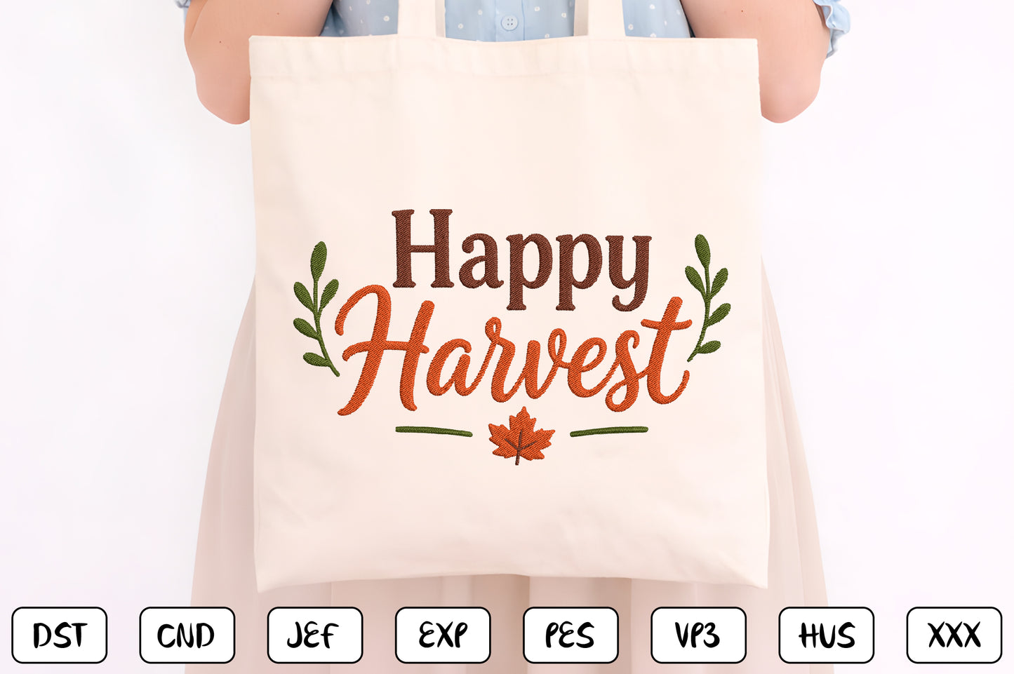 Happy Harvest Embroidery Design, Fall Harvest Machine Embroidery Pattern, Autumn Script Embroidery Design