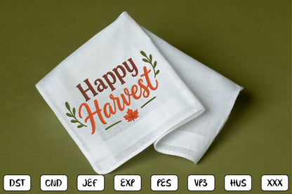 Happy Harvest Embroidery Design, Fall Harvest Machine Embroidery Pattern, Autumn Script Embroidery Design