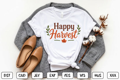 Happy Harvest Embroidery Design, Fall Harvest Machine Embroidery Pattern, Autumn Script Embroidery Design