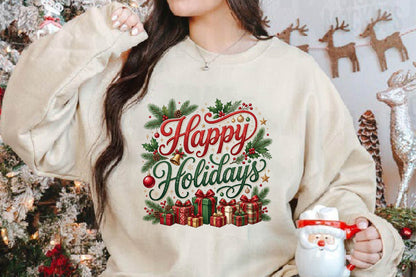Happy Holidays Christmas PNG, Christmas Gift Clipart, Holiday Sublimation Design