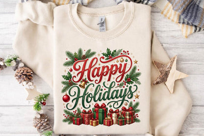 Happy Holidays Christmas PNG, Christmas Gift Clipart, Holiday Sublimation Design