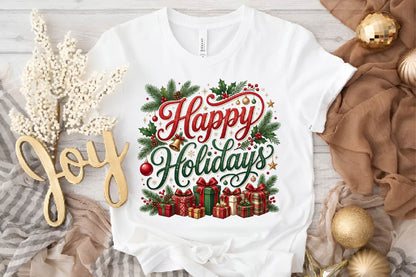 Happy Holidays Christmas PNG, Christmas Gift Clipart, Holiday Sublimation Design