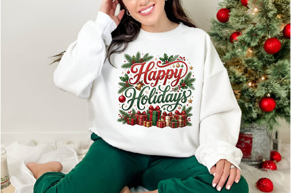 Happy Holidays Christmas PNG, Christmas Gift Clipart, Holiday Sublimation Design