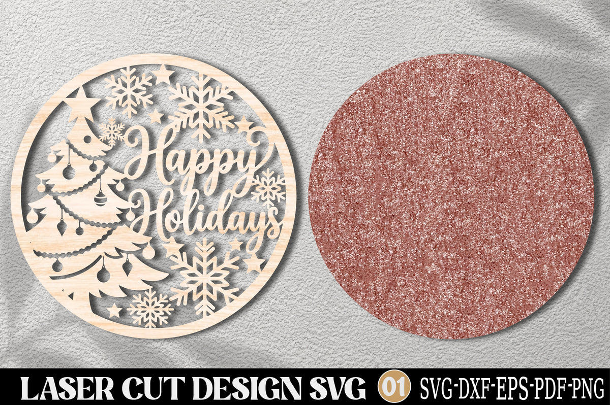 Happy Holidays Christmas Laser Cut SVG | Christmas Tree Snowflake Ornament