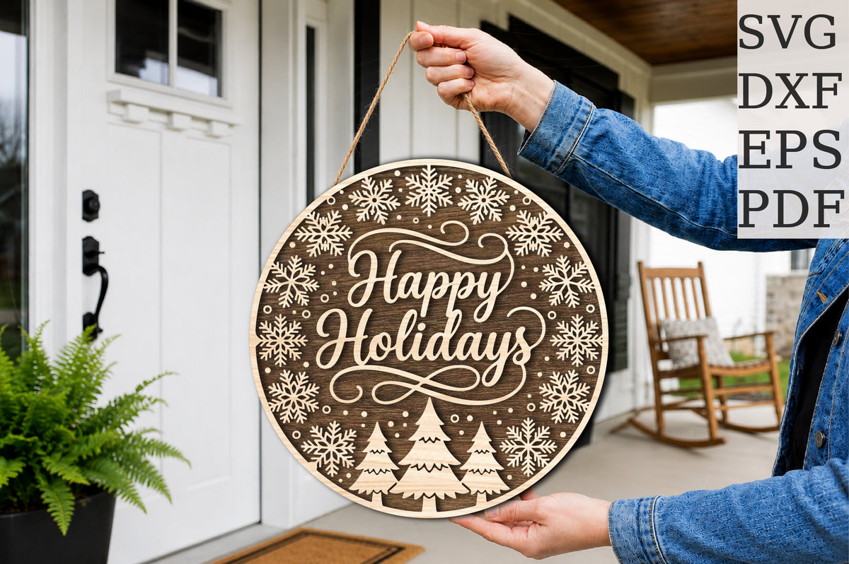 Happy Holidays Round Sign SVG
