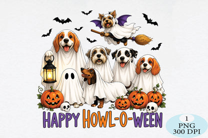 Happy Howl-O-Ween Ghost Dogs PNG Halloween Dog Design