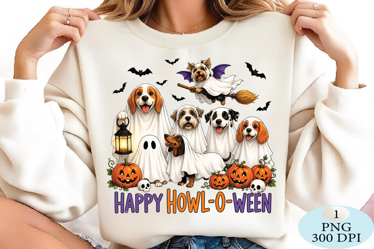 Happy Howl-O-Ween Ghost Dogs PNG Halloween Dog Design