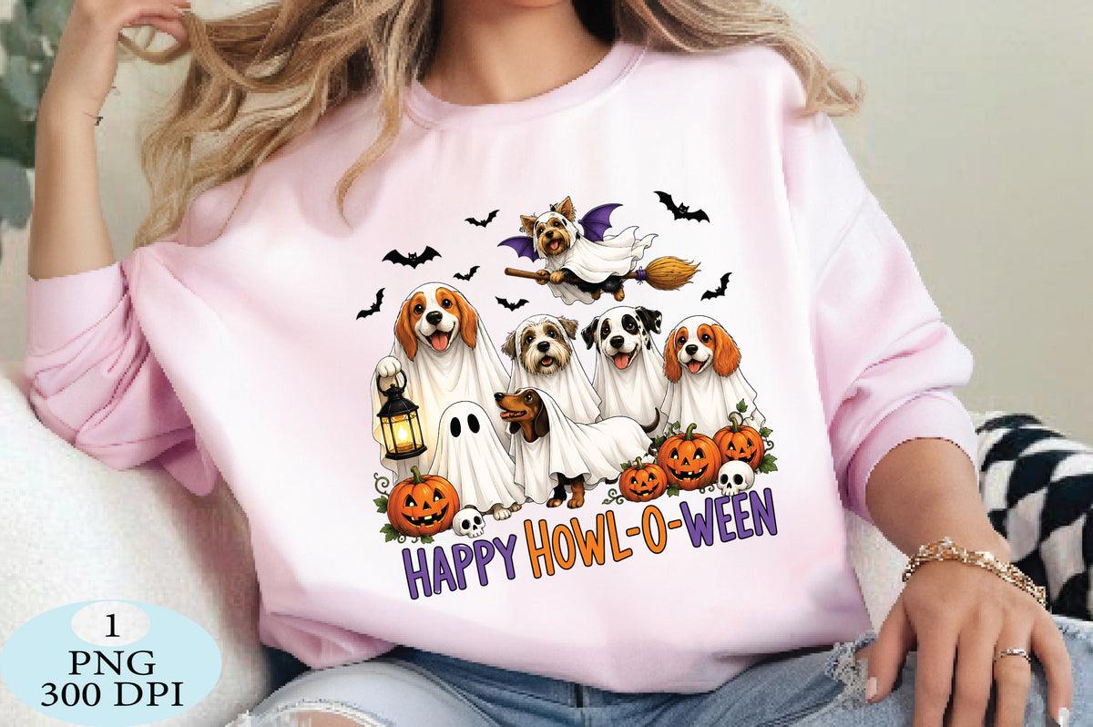 Happy Howl-O-Ween Ghost Dogs PNG Halloween Dog Design