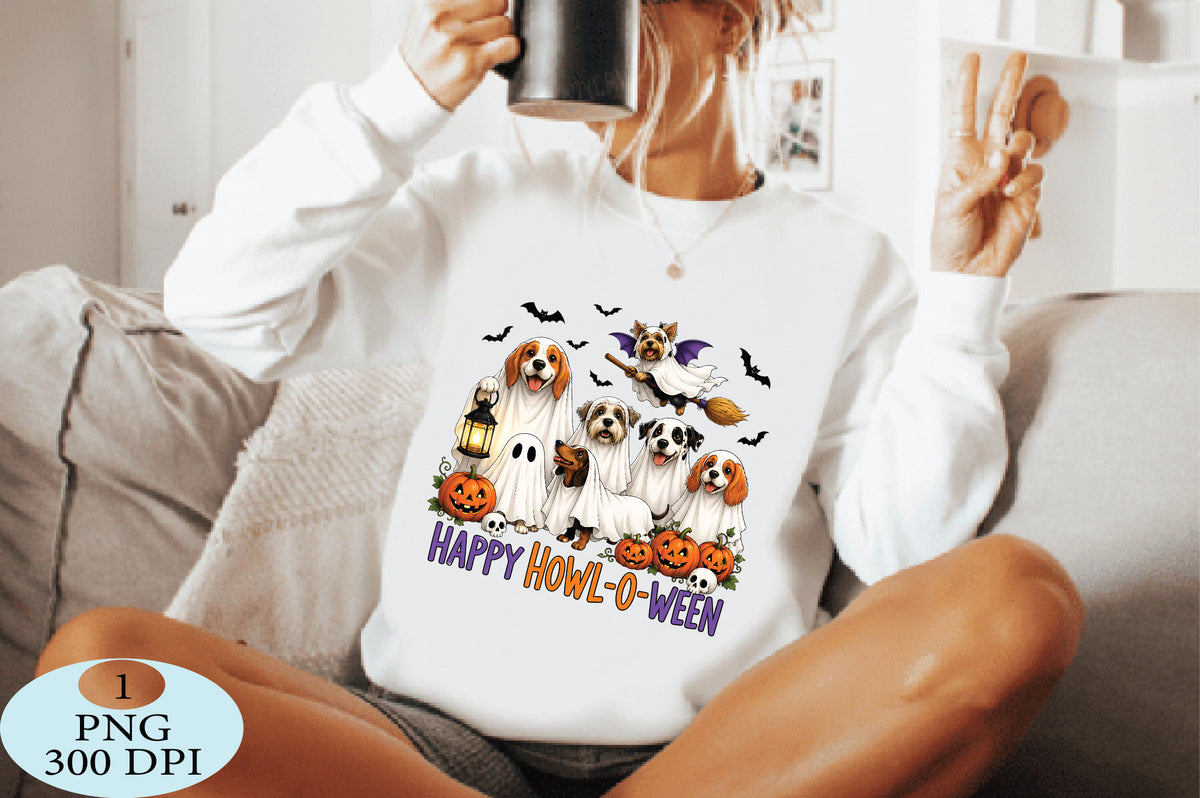 Happy Howl-O-Ween Ghost Dogs PNG Halloween Dog Design