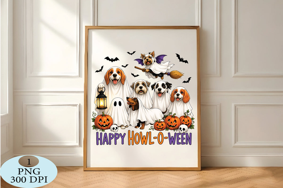 Happy Howl-O-Ween Ghost Dogs PNG Halloween Dog Design