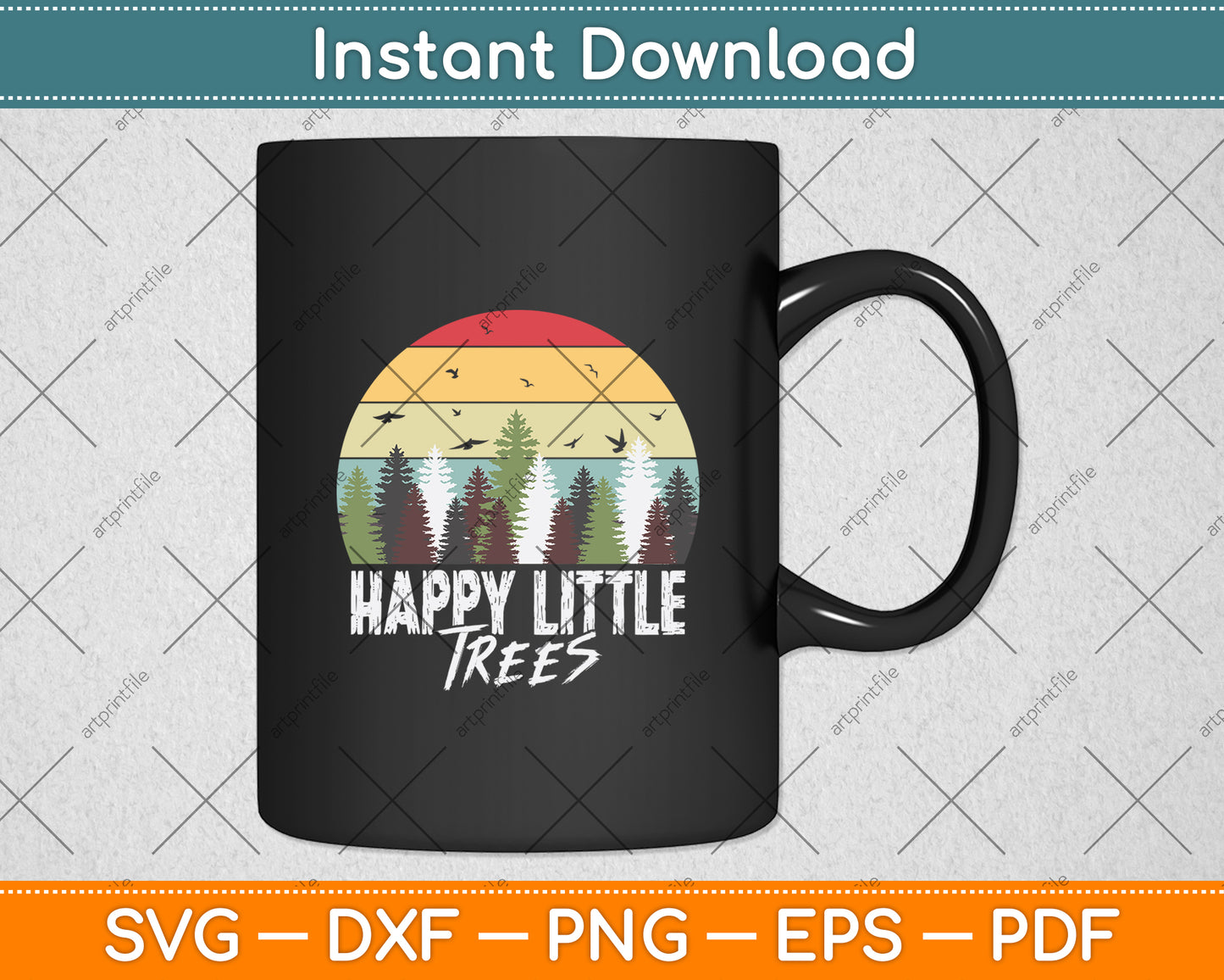 Happy Little Tree Bob Style Vintage Forests Earth Day Svg Digital Cutting File
