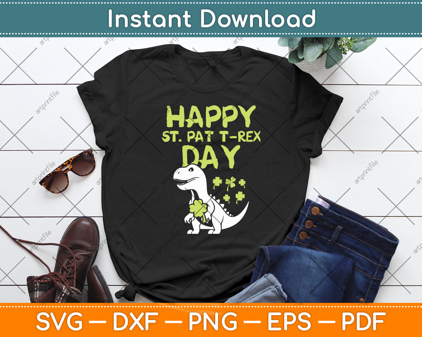 Happy St Pat Rex Day Dinosaur St Patricks Day Svg Digital Cutting File