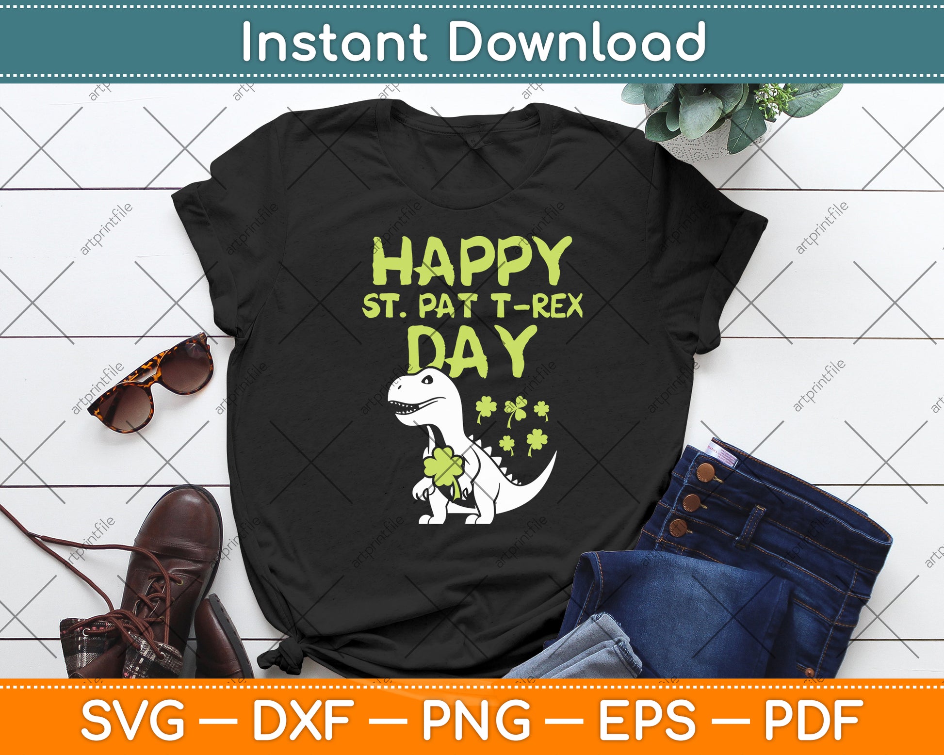 Happy St Pat Rex Day Dinosaur St Patricks Day Svg Digital Cutting File