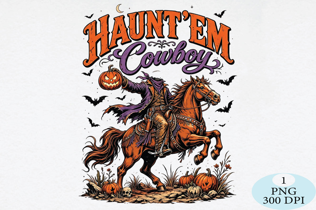 Haunt 'Em Cowboy Halloween PNG Spooky Western Rider