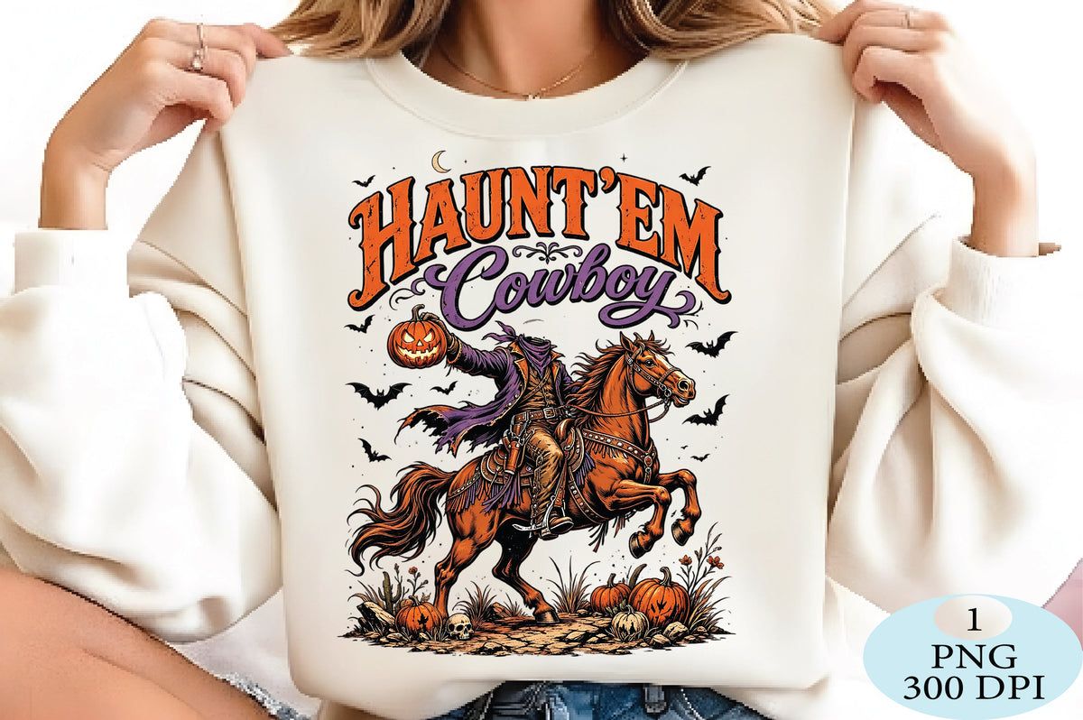 Haunt 'Em Cowboy Halloween PNG Spooky Western Rider