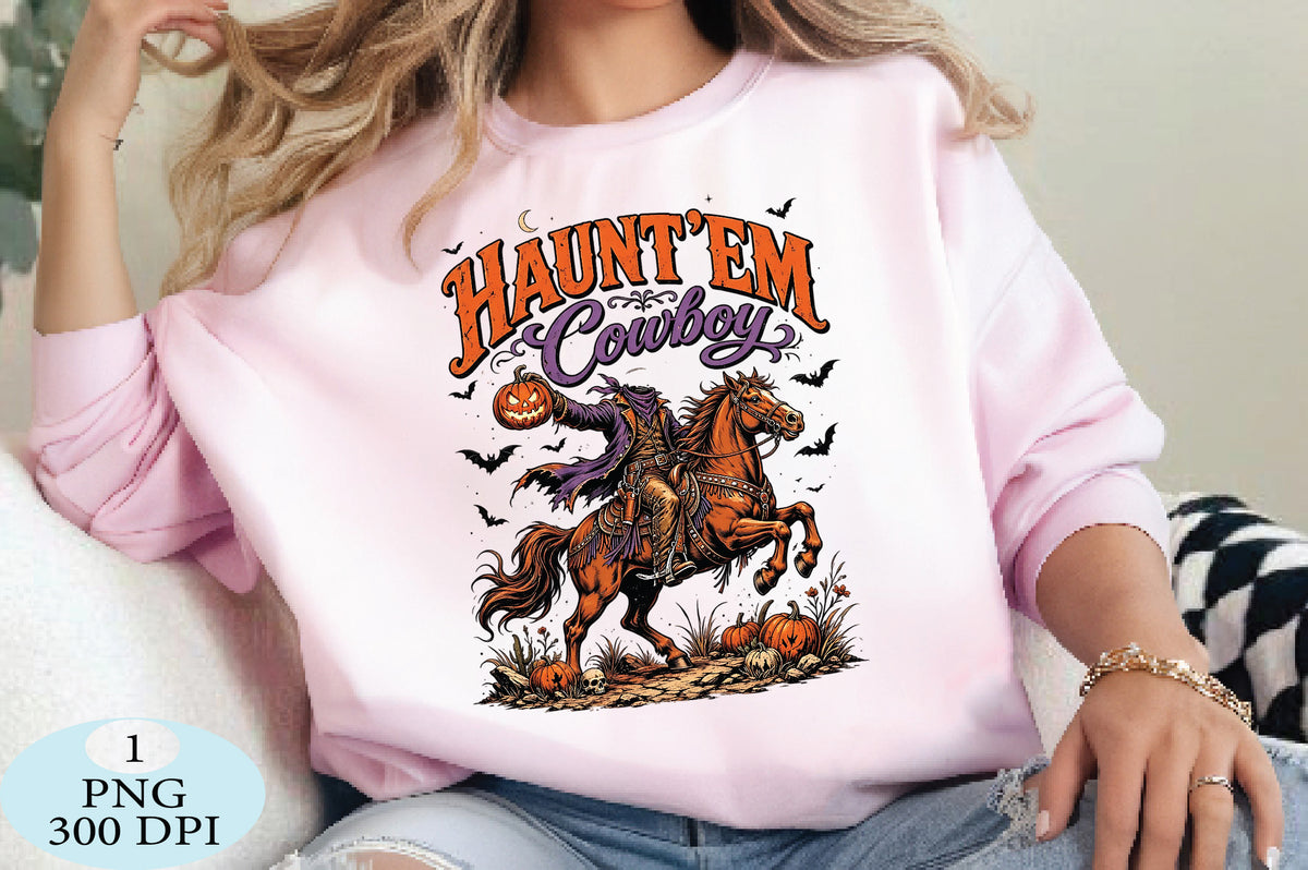 Haunt 'Em Cowboy Halloween PNG Spooky Western Rider