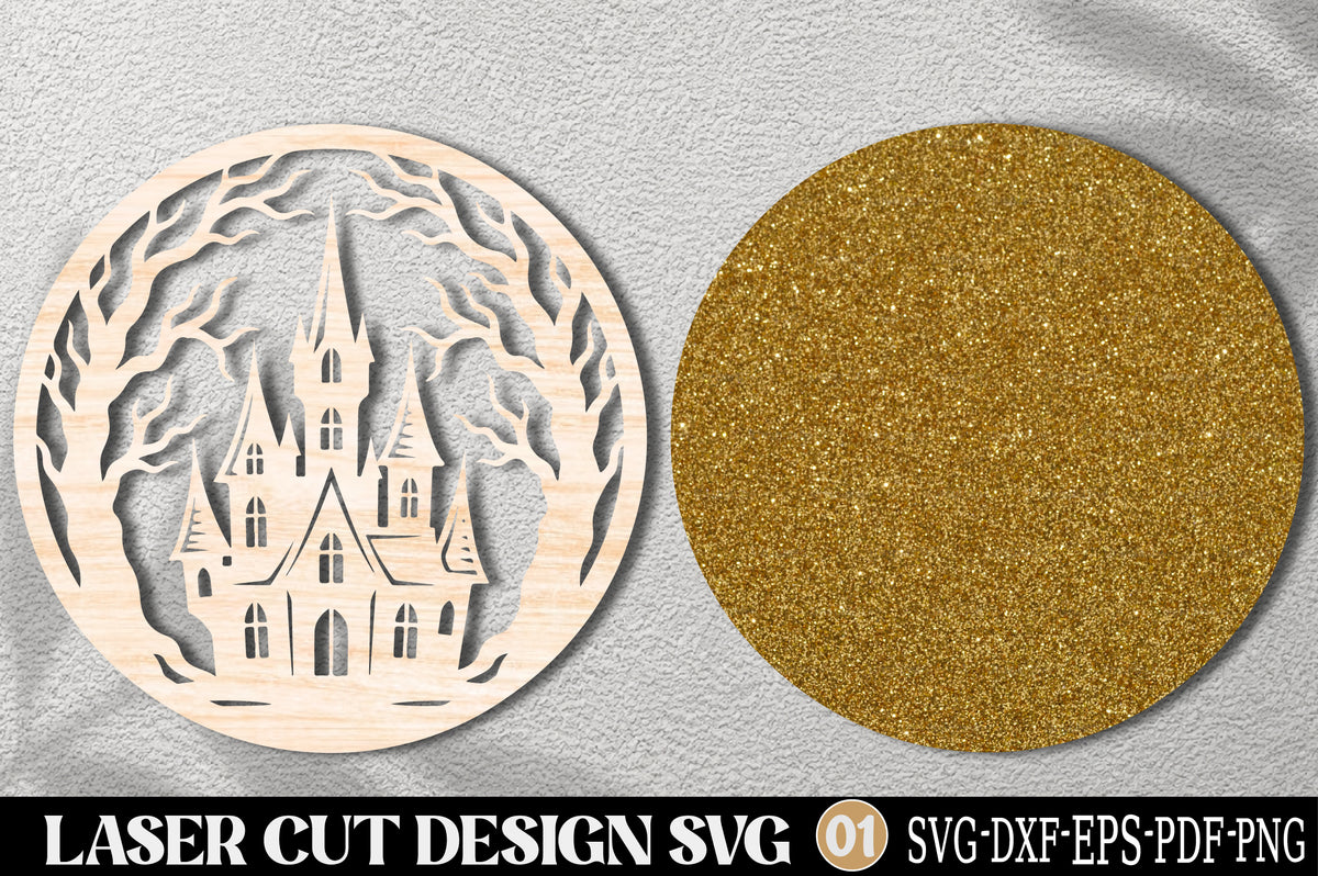Haunted Castle Halloween Laser Cut SVG | Spooky Castle Tree Ornament