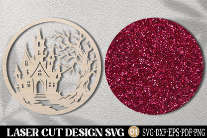 Haunted Castle Halloween Sign SVG | Spooky Gothic Castle Laser Cut