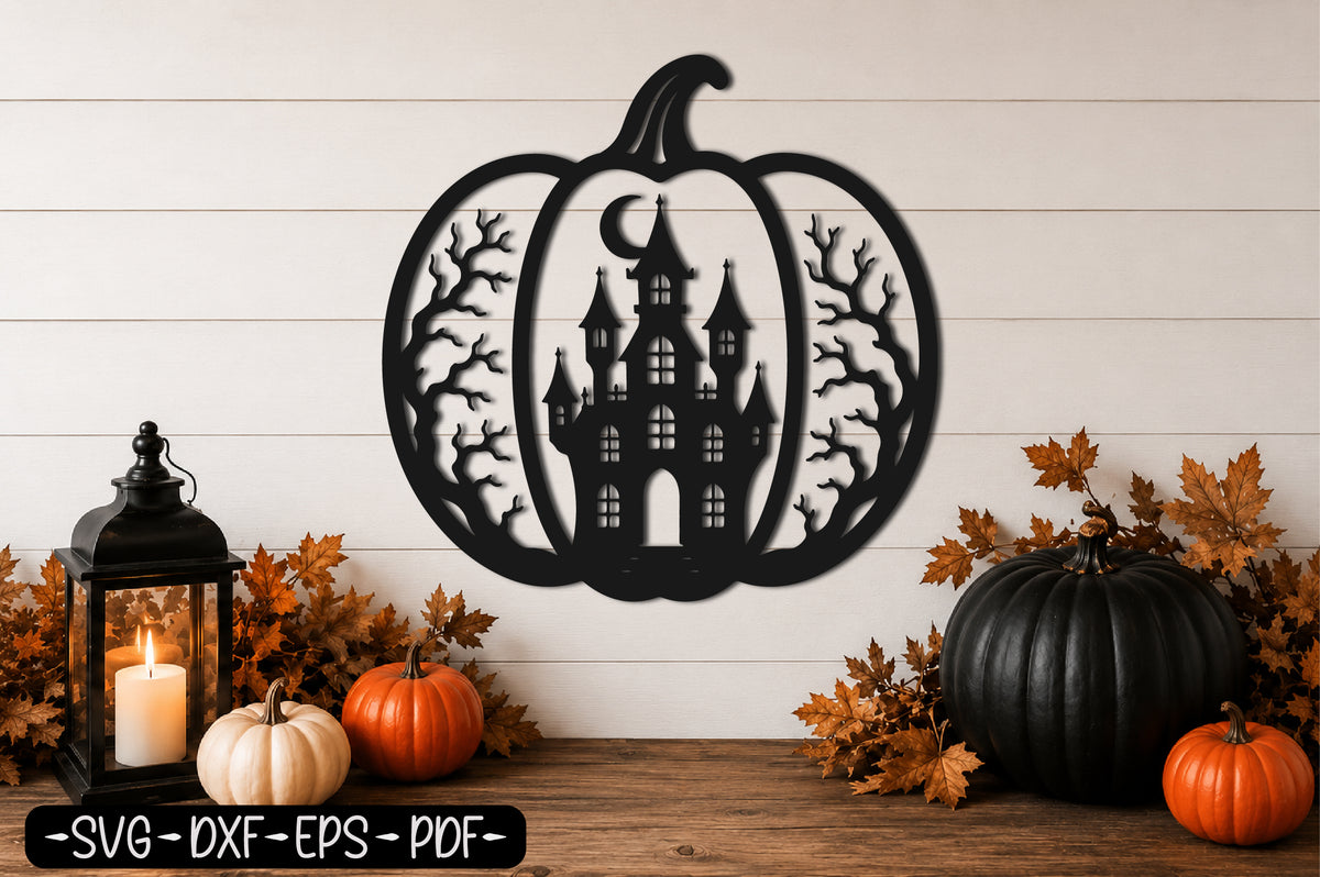 Haunted Castle Pumpkin SVG | Halloween Castle Laser Cut SVG