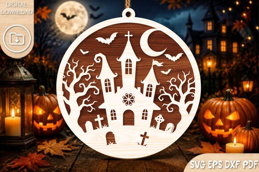 Haunted Church Round Ornament SVG