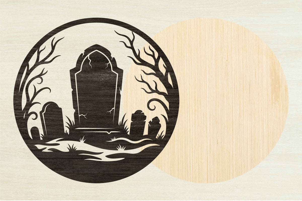 Haunted Graveyard Round Sign Laser Cut SVG