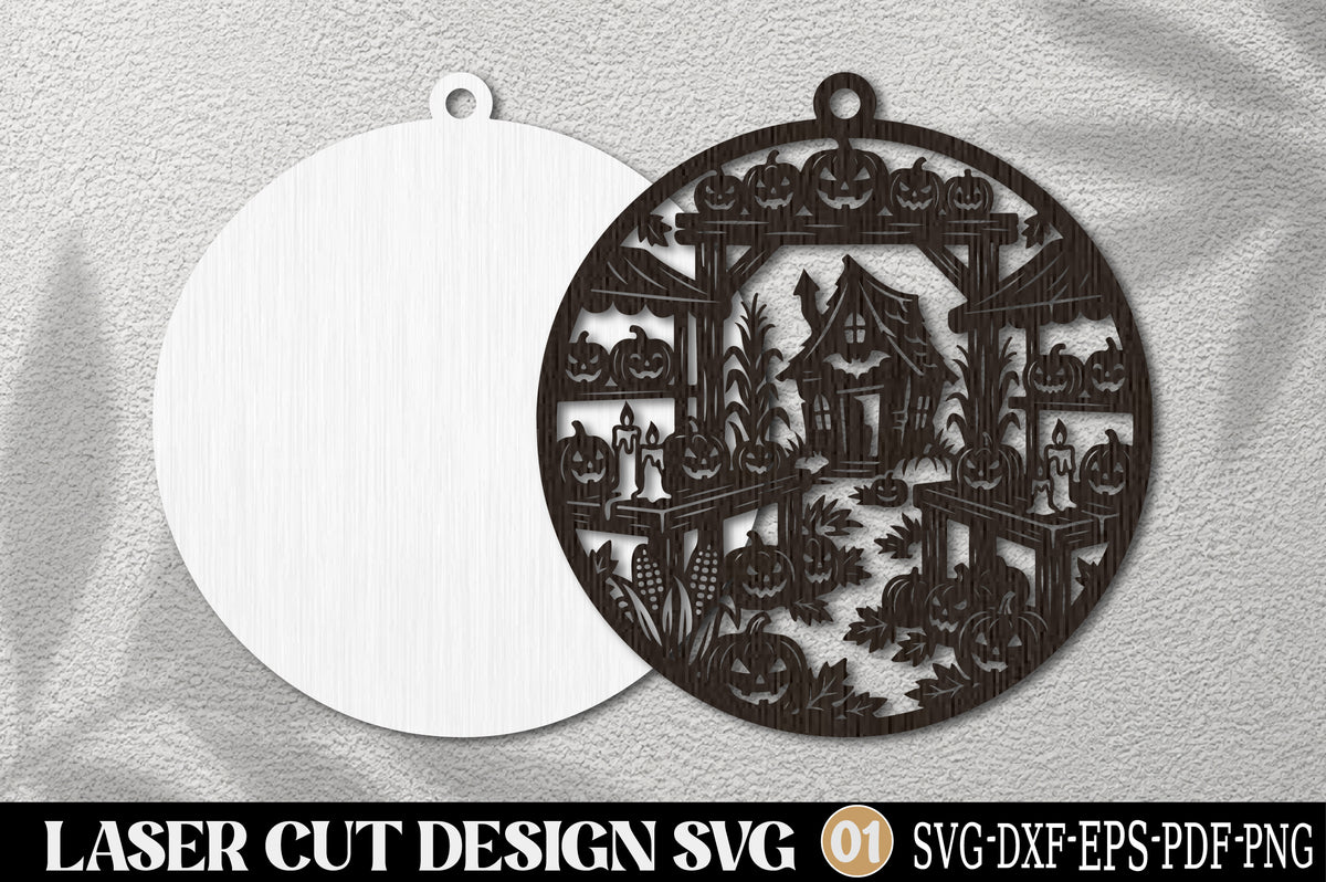 Haunted Halloween House Laser Cut SVG | Spooky Pumpkin Haunted House Cemetery Ornament Design
