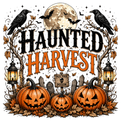 Haunted Harvest PNG | Halloween Pumpkin Crow Graveyard Sublimation Design | Spooky Fall Autumn PNG