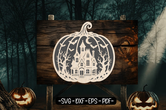 Haunted House Pumpkin Halloween Laser Cut SVG Design