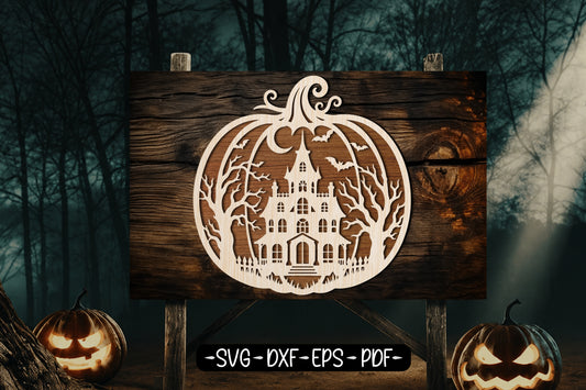 Haunted Mansion Pumpkin Halloween Laser Cut SVG Design