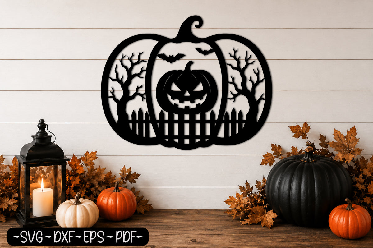 Haunted Pumpkin Scene SVG | Halloween Pumpkin Laser Cut SVG