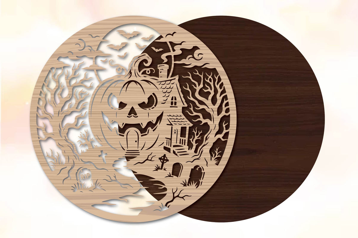 Haunted Skull House Halloween Laser Cut SVG