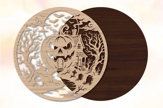 Haunted Skull House Halloween Laser Cut SVG