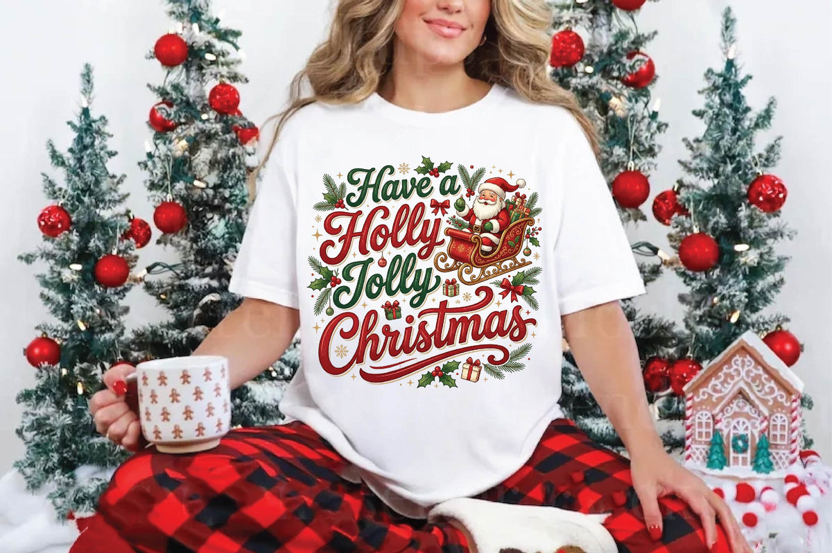Have a Holly Jolly Christmas PNG, Santa Sleigh Christmas Sublimation Design, Holiday Shirt PNG, Festive Christmas Gift