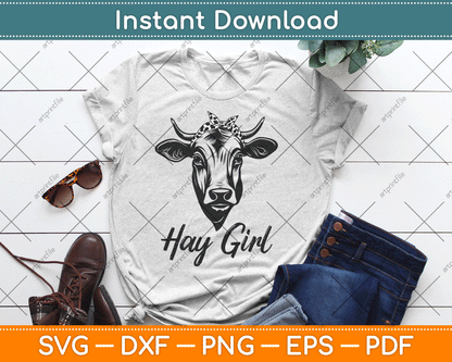Hay Girl Farmer Funny Cattle Cow Farm Lovers Svg Digital Cutting File