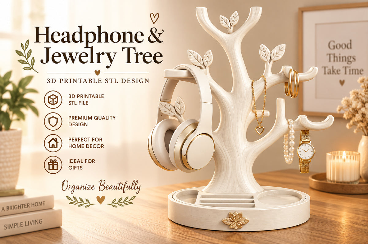 Headphone & Jewelry Tree 3D STL File
