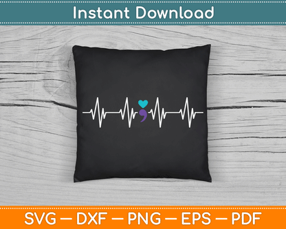 HeartBeat Semicolon Gift Suicide Prevention Awareness SVG Digital Cutting File