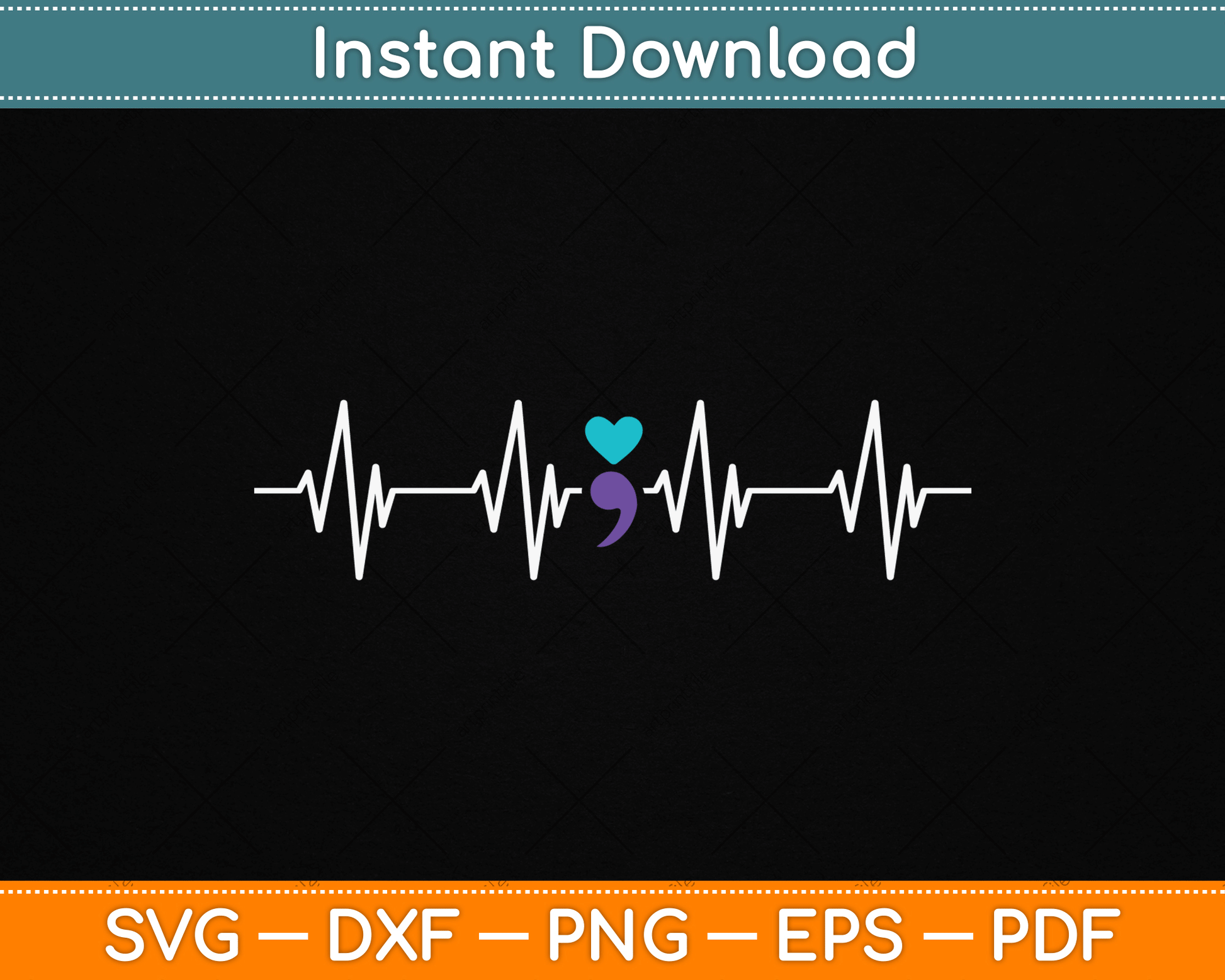 HeartBeat Semicolon Gift Suicide Prevention Awareness SVG Digital Cutting File
