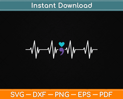 HeartBeat Semicolon Gift Suicide Prevention Awareness SVG Digital Cutting File