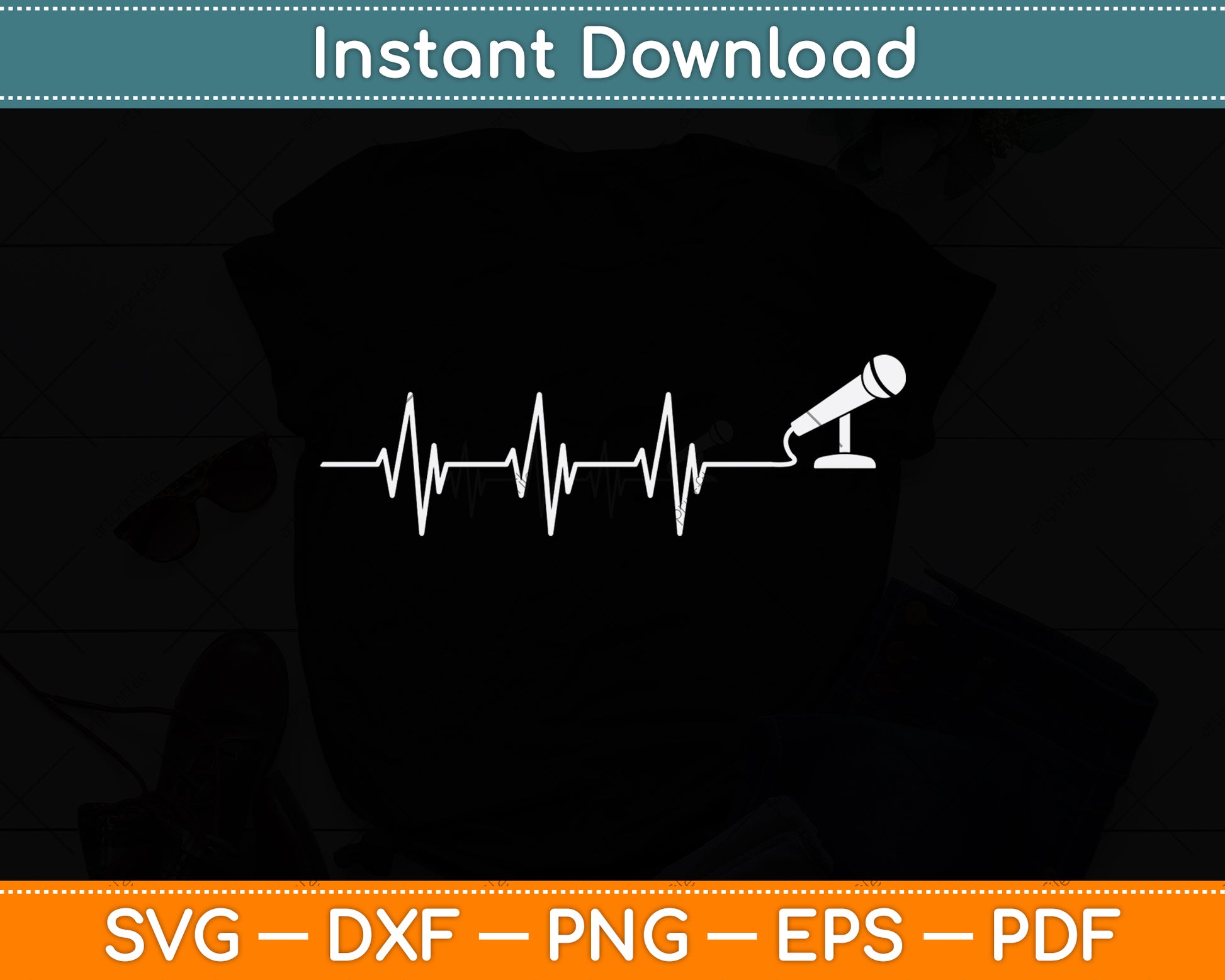 Heart Beat Microphone Lover Svg Png Dxf Digital Cutting File