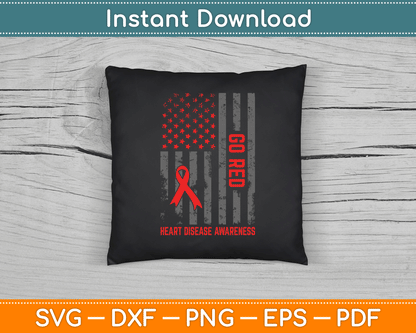Heart Disease American Flag Go Red Heart Disease Awareness SVG Digital Cutting File