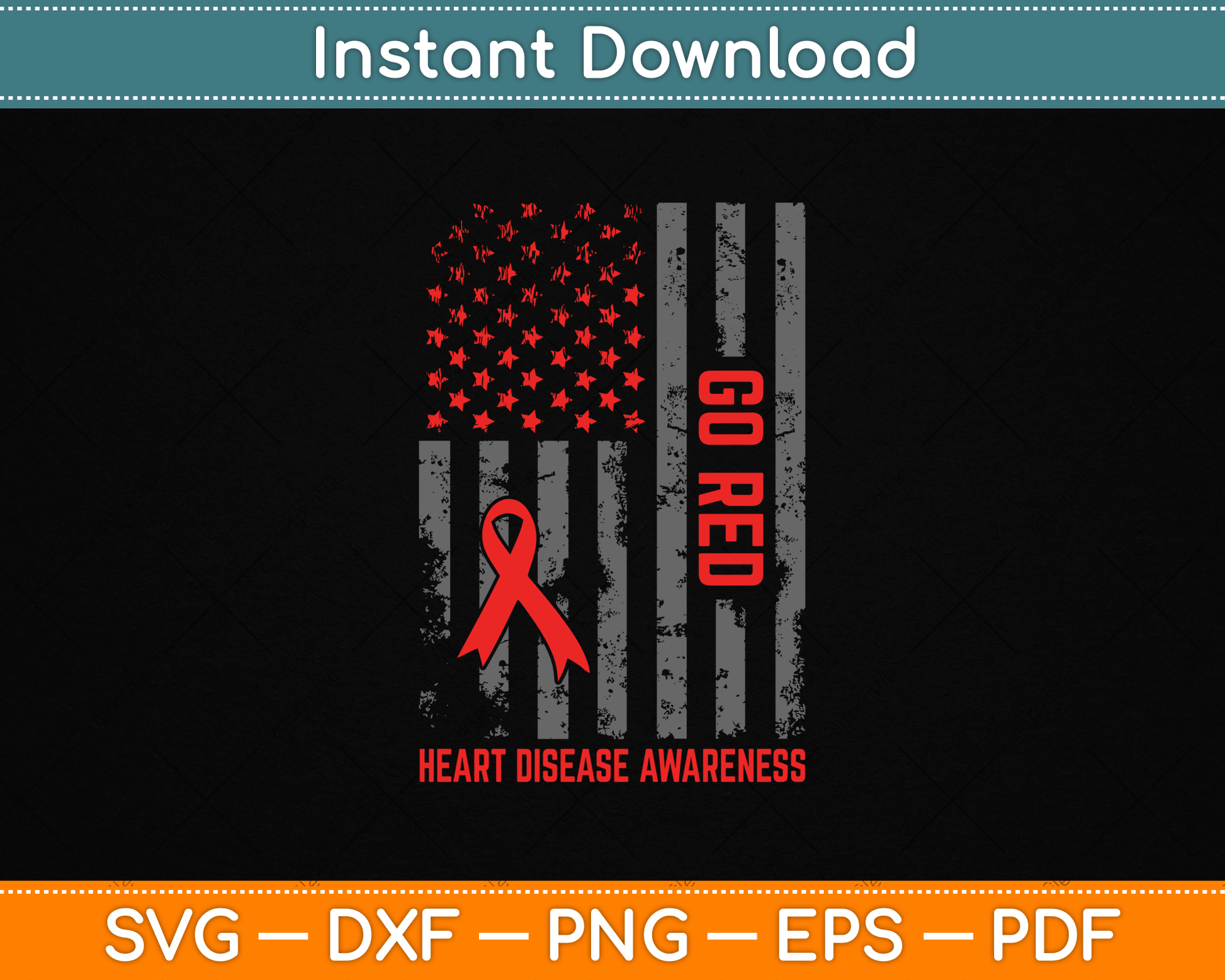 Heart Disease American Flag Go Red Heart Disease Awareness SVG File