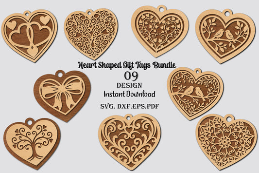 Heart Shaped Gift Tags Laser Cut SVG Bundle
