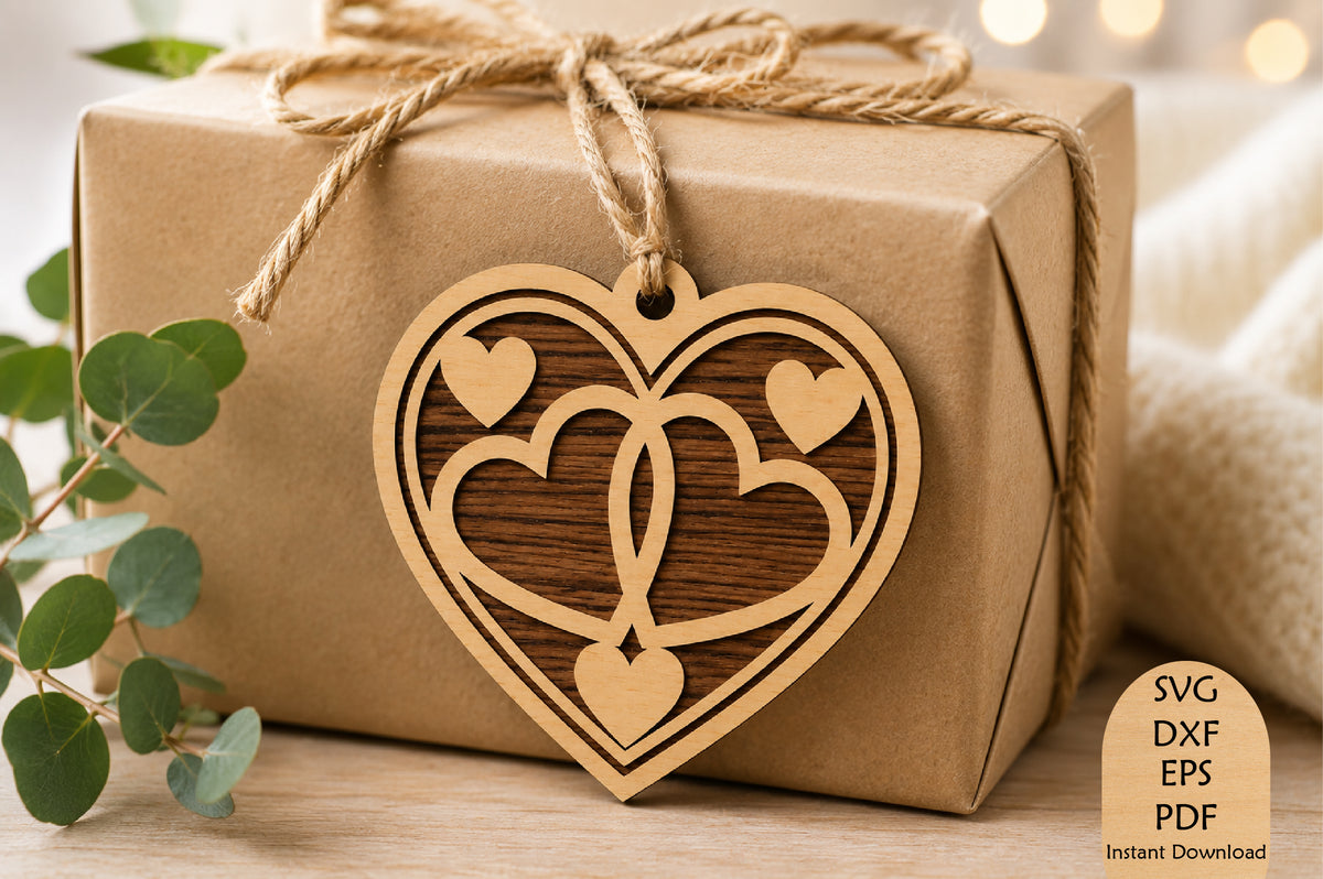Heart Shaped Gift Tags Laser Cut SVG Bundle