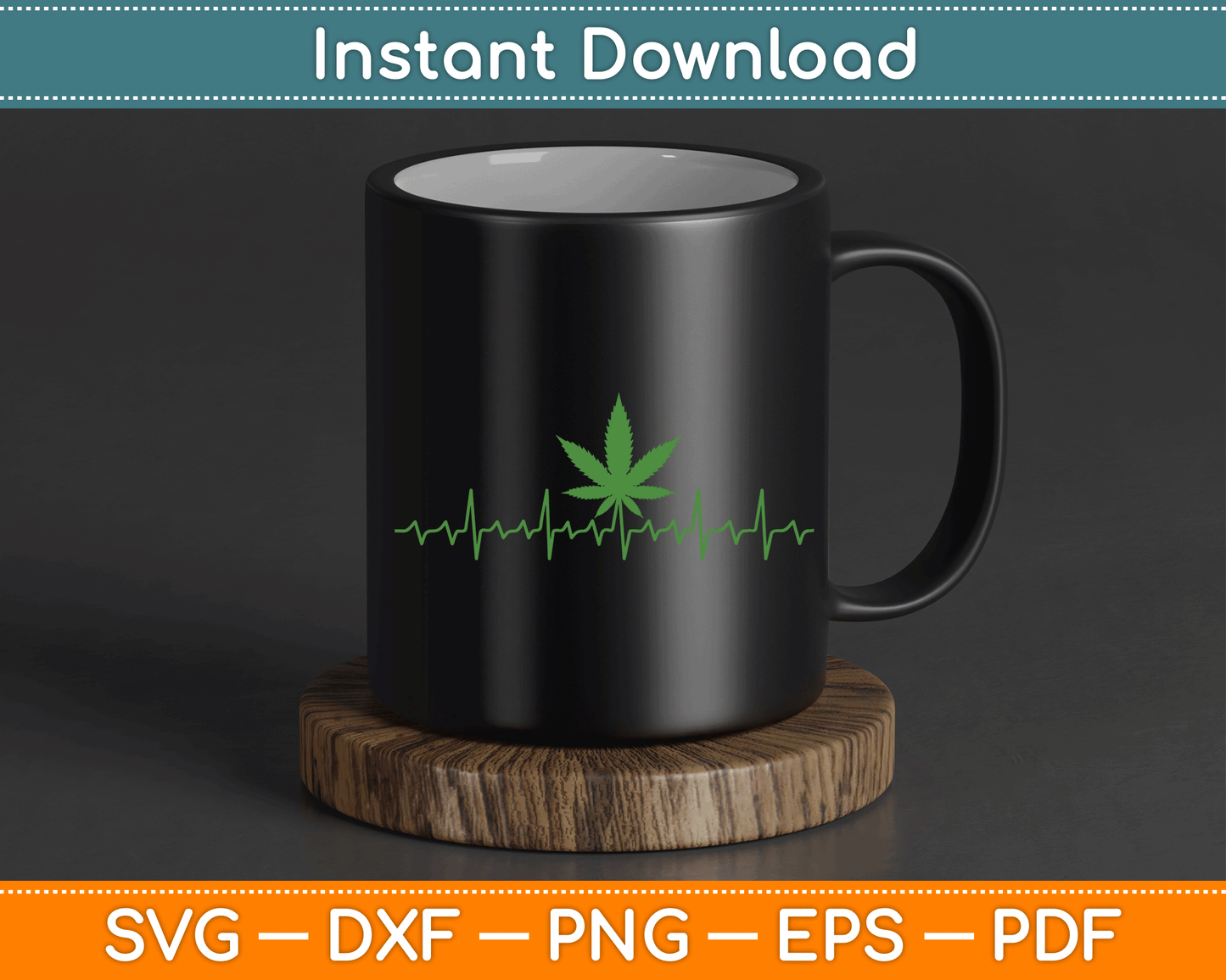 Heartbeat Marijuana Leaf Cannabis SVG PNG Digital Cutting File