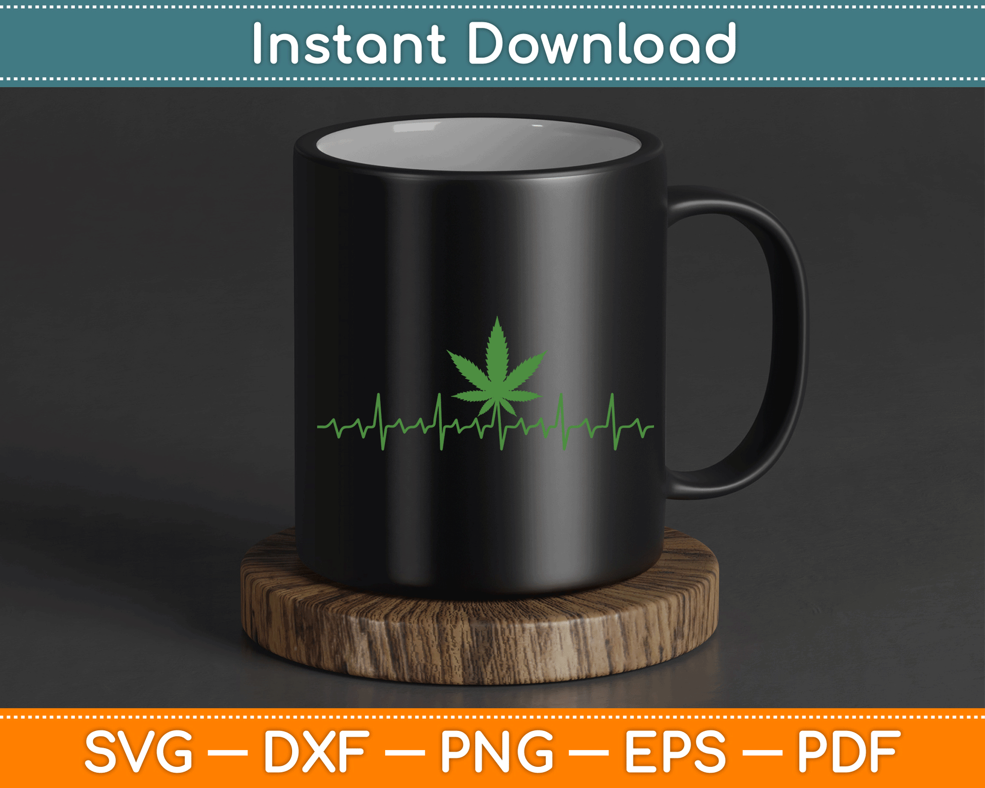 Heartbeat Marijuana Leaf Cannabis SVG PNG Digital Cutting File